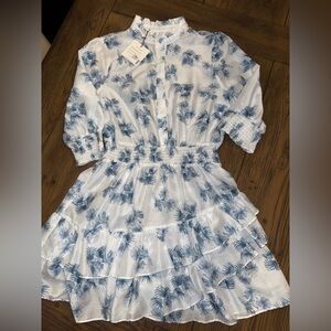 NWT The Shirt by Rochelle Behrens Tuckernuck Mini Dress in blue floral print.